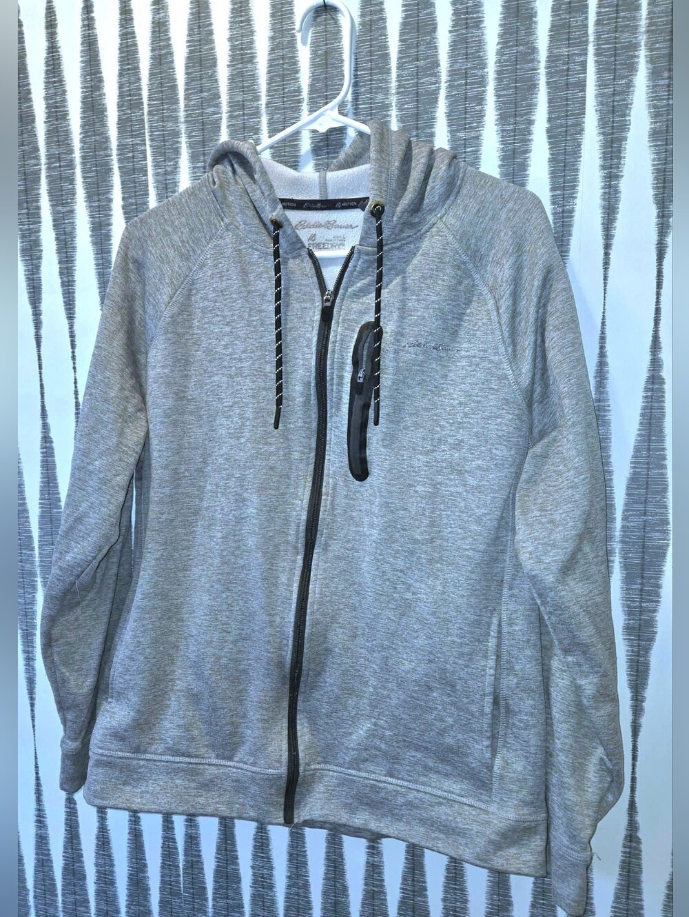 Eddie Bauer Motion FreeDry Gray Full Zip Fleece Lined Hoodie Jacket Men's Large
